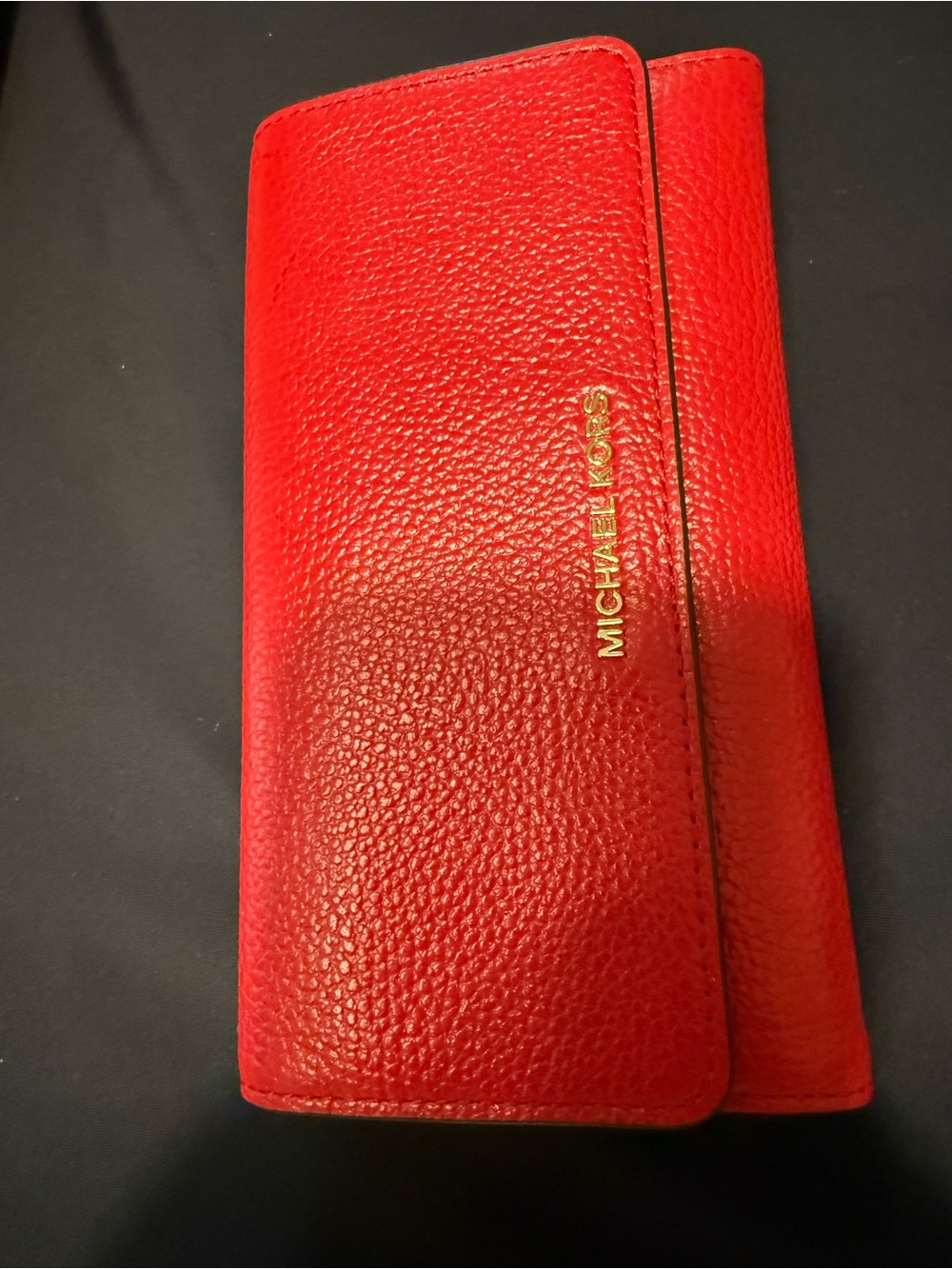 Michael Kors Red Pebbled Leather Continental Wallet with Gold Logo